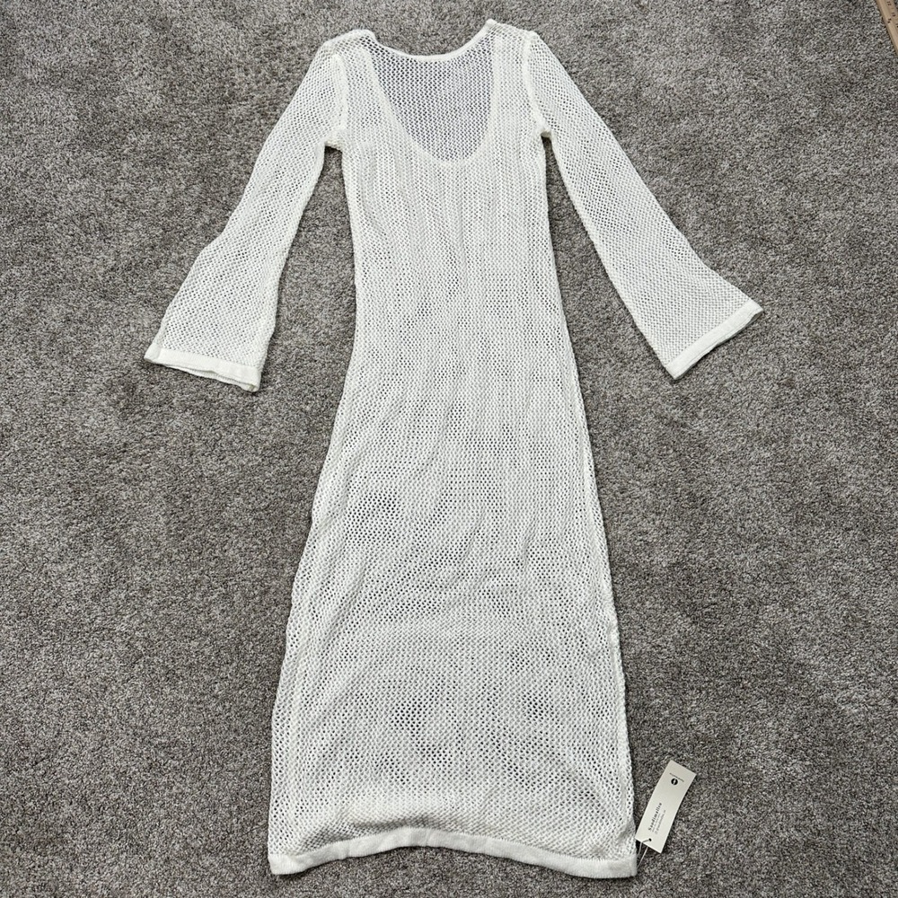 Saodimallsu‎ Dress Womens Medium M6D323 White Open Knit Crochet Bell Sleeve